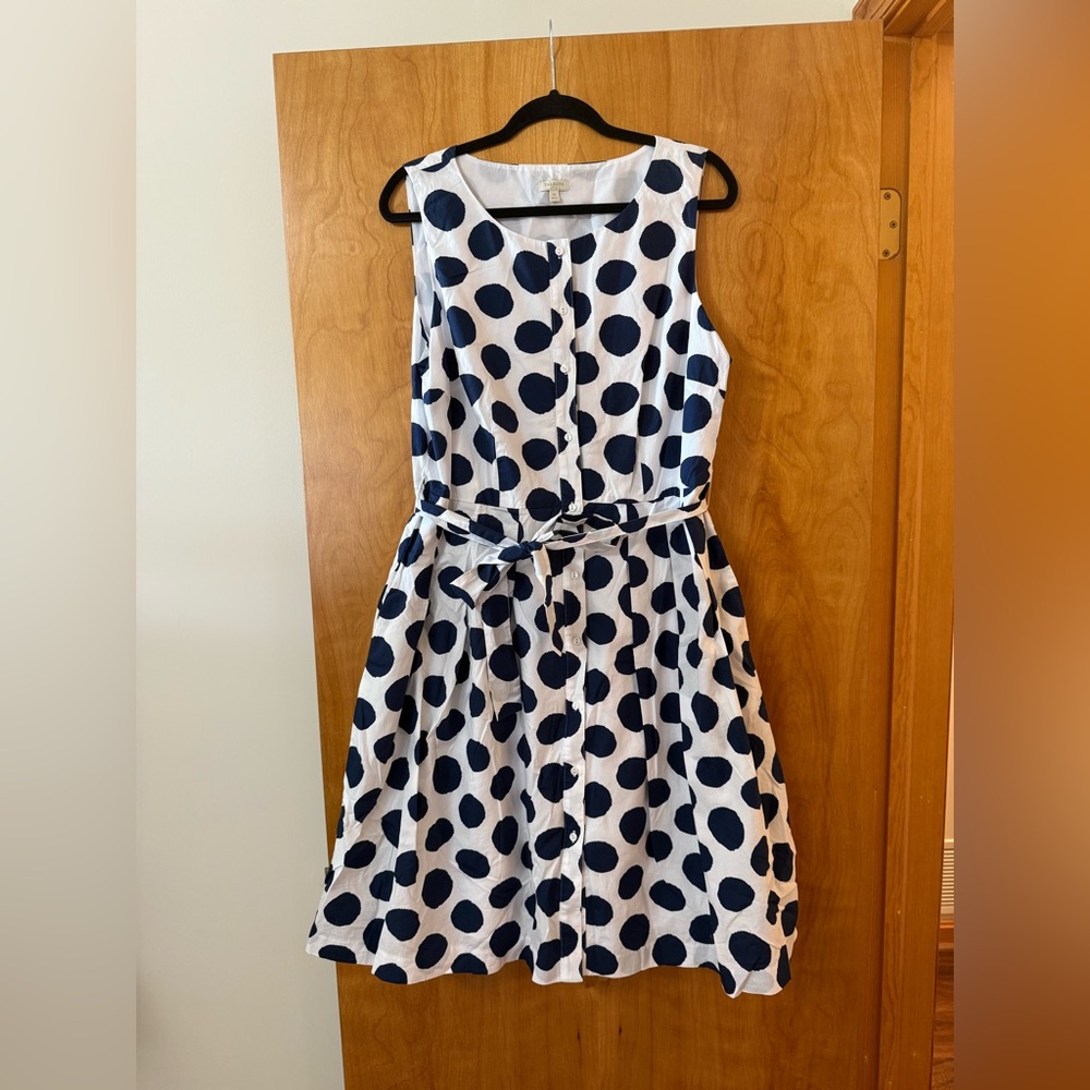 Talbots Dot Poplin Shirtdress Navy White Polka Dot Sleeveless Fit & Flare Size 6
